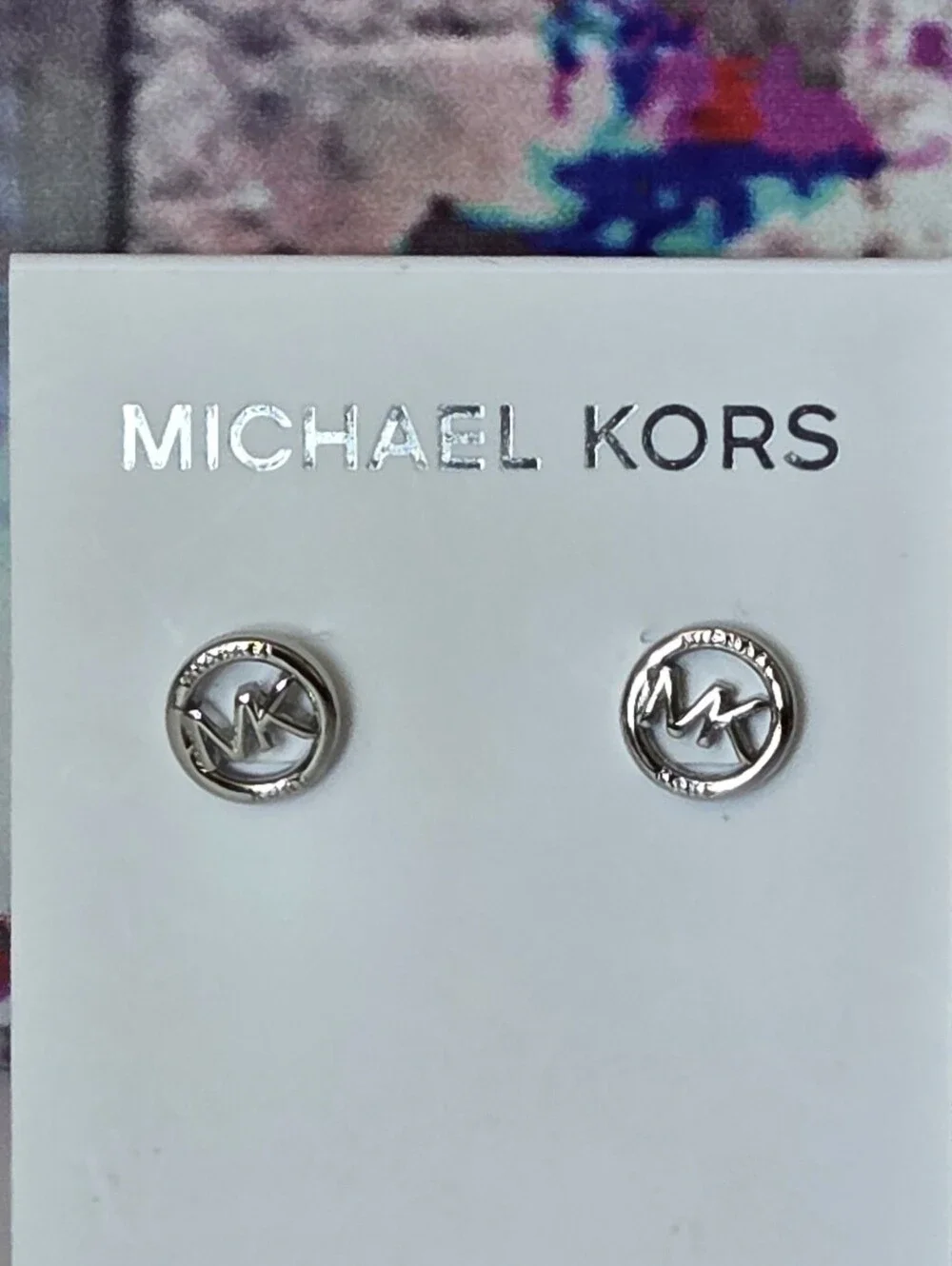 Michael Kors Silver MK Logo Stud Earrings NWT